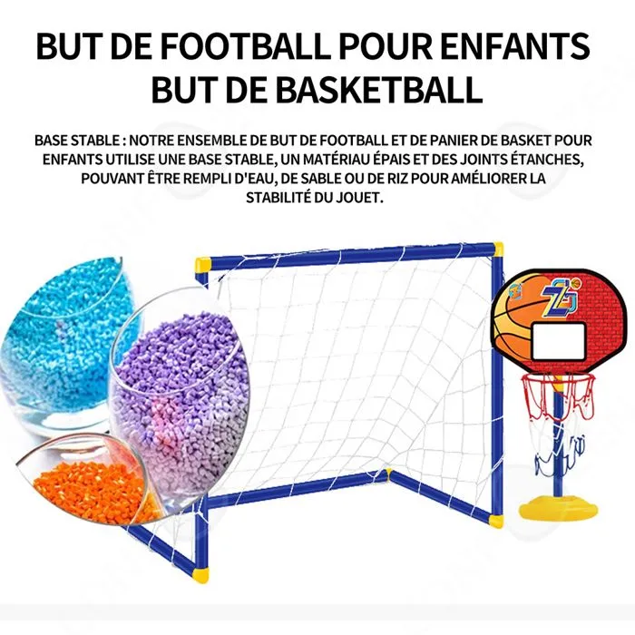 C But de foot et support de basketball 2 en 1 pour enfants ensemble jouets intérieur et extérieur but de 88 cm ABS 88x45.5x115.5 cm-2
