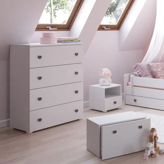 Commode pour enfant Emily - Blanc - 4 tiroirs - poignées grises-0