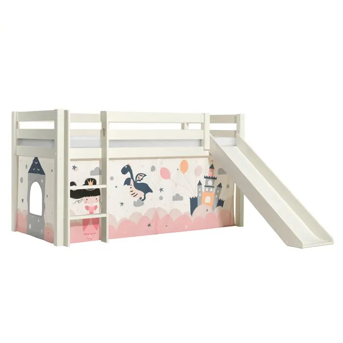 Vipack - PINO Lit mezzanine avec toboggan + Rideau pour lit en 4 parties Princesse-1