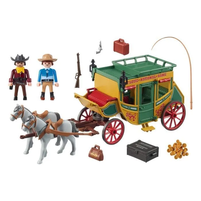 PLAYMOBIL Western Diligence du Far-West avec deux personnages et leurs bagages - Mixte - A partir de 4 ans-2