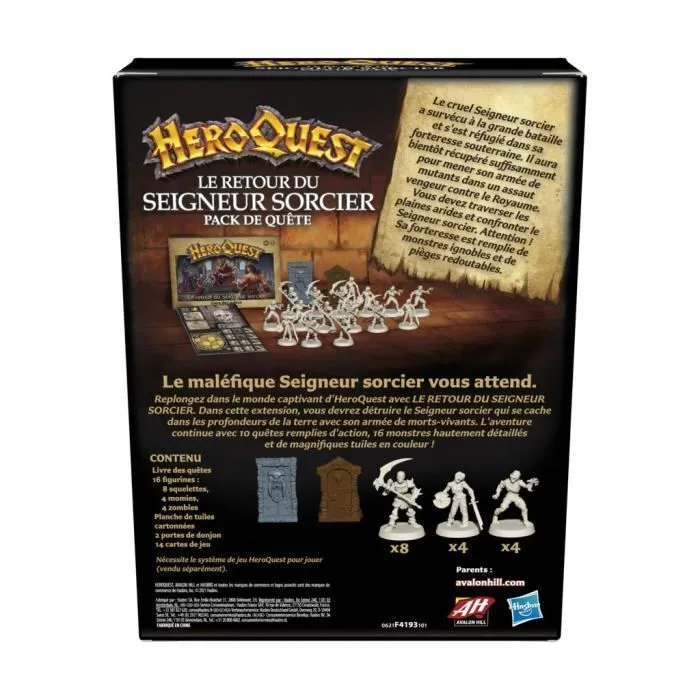 HeroQuest, extension Le retour du Seigneur sorcier, à partir de 14 ans, système de jeu HeroQuest requis - Avalon Hill-4