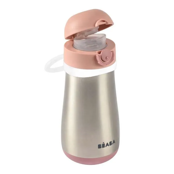 BEABA, Gourde inox 350 ml + anse - old pink-1