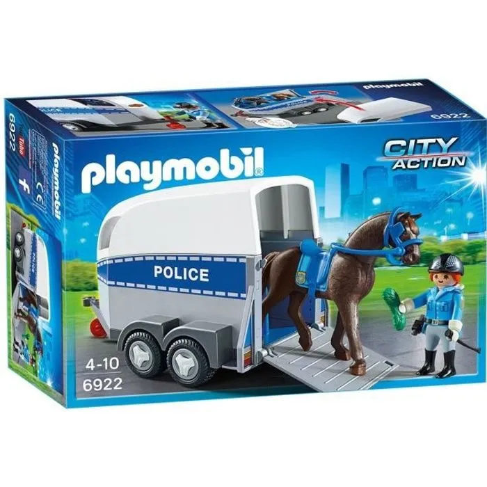 PLAYMOBIL - City Action - Policière avec Cheval et Remorque-0