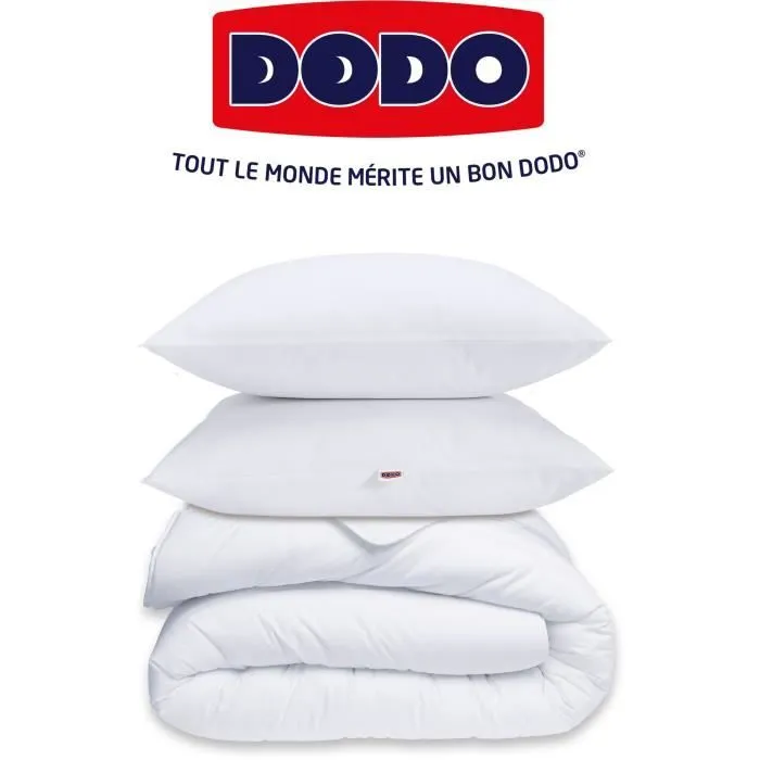 Pack couette 220x240 cm + 2 oreillers 60x60 cm + 2 protèges oreillers 60x60 cm - garnissage 100% Polyester - 350g/m² - blanc - DODO-2