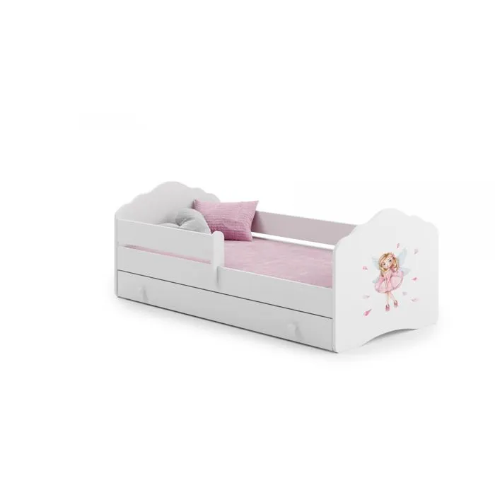 Lit enfant "fille rose", tiroir , matelas et barrière de protection , taille 140x70-1