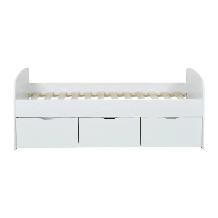 Lit MIA 90x190 + 1 sommier + 2 tiroirs + 1 coffre table basse / Blanc-4