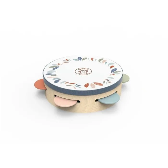 Tambourin - SPEEDY MONKEY - Jouet musical - Pour enfant - Peau décorée - 6 paires de grelots-0