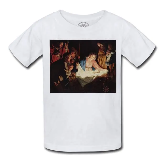 T-shirt Enfant La Nativite Naissance de L'Enfant Jesus Peinture Vierge Marie Noel-0