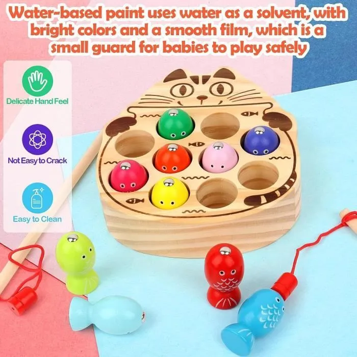 Jouet en Bois - Montessori - Jeu de Pêche Magnétique - 10 Poissons - 2 Cannes à Pêche - Écologique-2