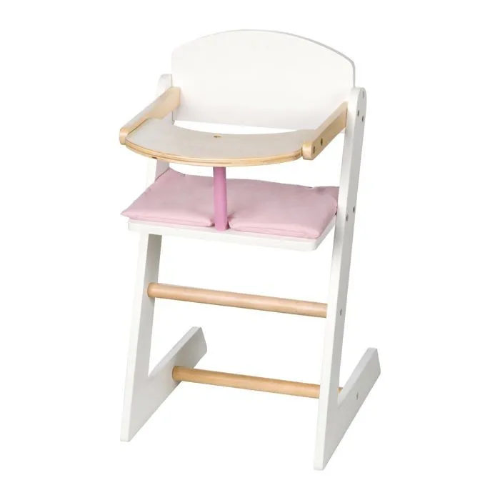 Chaise Haute pour Poupée Scarlett en Bois ROBA - Blanc / Naturel - Coussin Rose - 51,5 x 28 x 28 cm-0