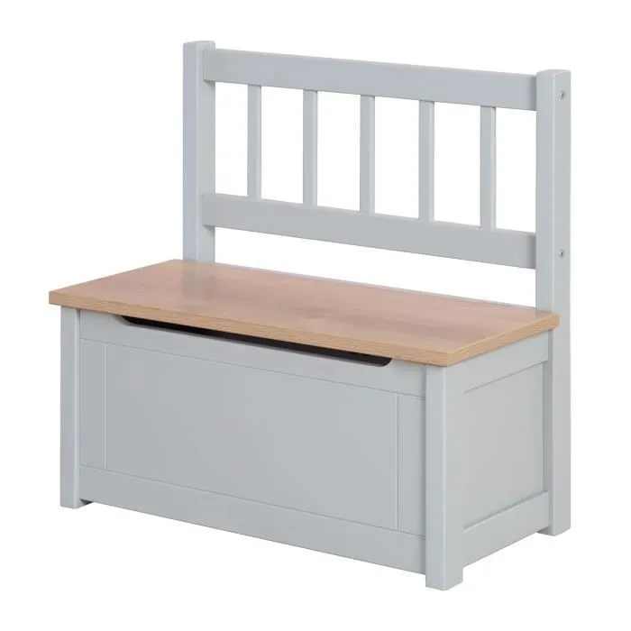 ROBA Banc Coffre à Jouets Woody pour Enfant - Meuble de Rangement en Bois 2 en 1 - Fermeture Douce - Taupe / Aspect Bois-0