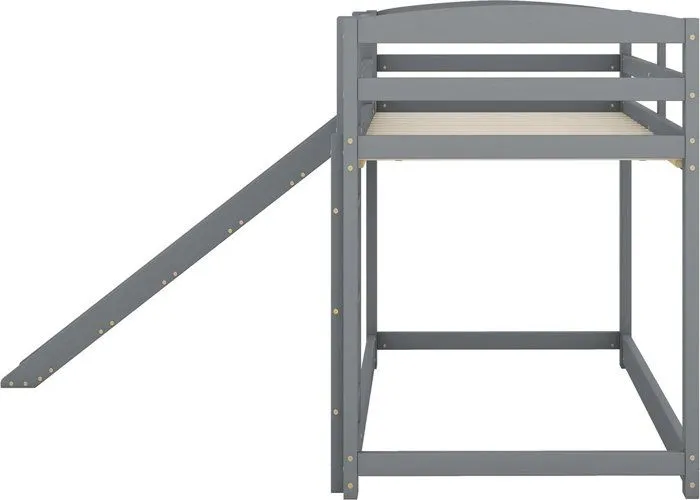 Lit superposé ado, Lit enfant avec glissières, Cadre en bois massif, Facile à monter, 90x200cm, Gris, Sans matelas-1