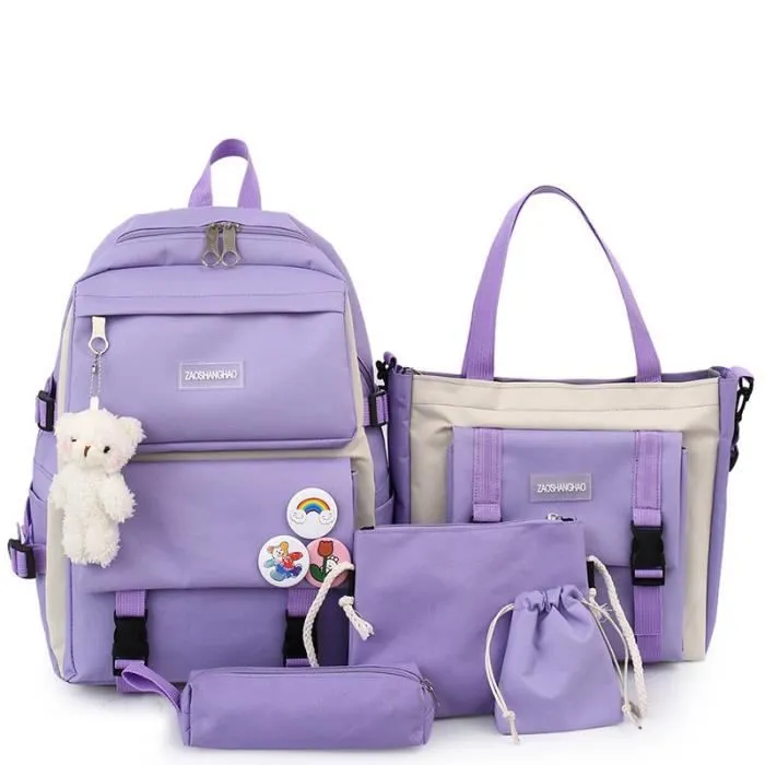 Lot de sacs à dos - RNGCPTO - Kawaii - Violet - 5 pièces - 30x13x42 cm - Pour filles-0