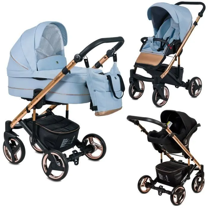 Bebeboutik NERI RoseGold ISOFIX Poussette 4en1 Landau hamac siege auto i Size avec ISOFIX Inclus accessoires Vanille