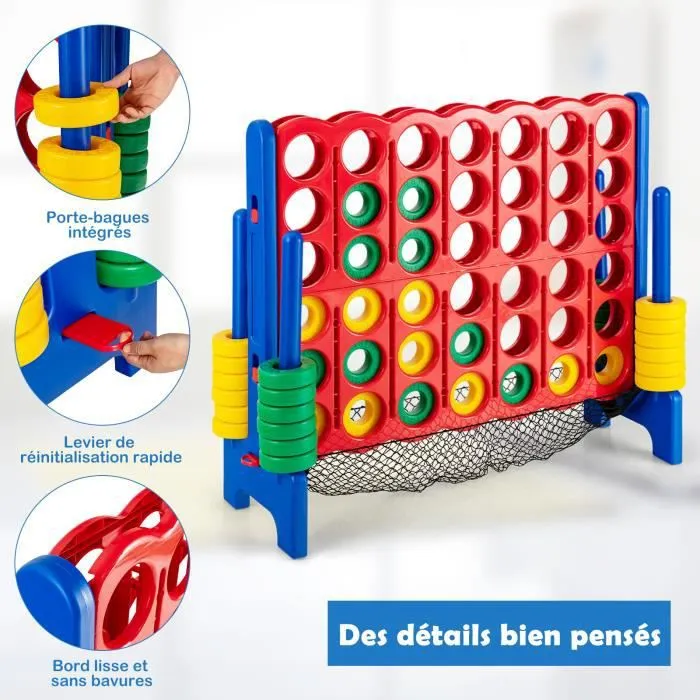 COSTWAY Jeux Puissance 4 Géant 4-à-la-Suite pour Enfant avec Filet pour Récupérer,Leviers à Enclencher des Jetons 42 Anneaux-2