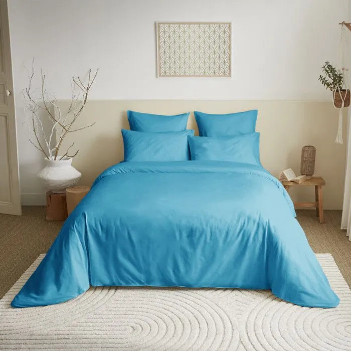 Pack complet 6 pièces unicolore Turquoise housse de couette pour lit 140 x 190 cm-1