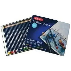 Crayon aquarellable - Derwent - Boite metal 24 Crayons - Mine 3,4 mm - Mixte - A partir de 10 ans-0