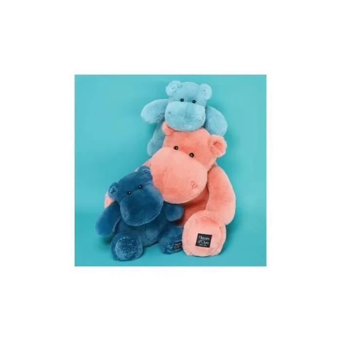 Peluche - HISTOIRE D'OURS - Hippo 25 cm - Rose, bleu et bleu foncé - Mixte - Naissance-0