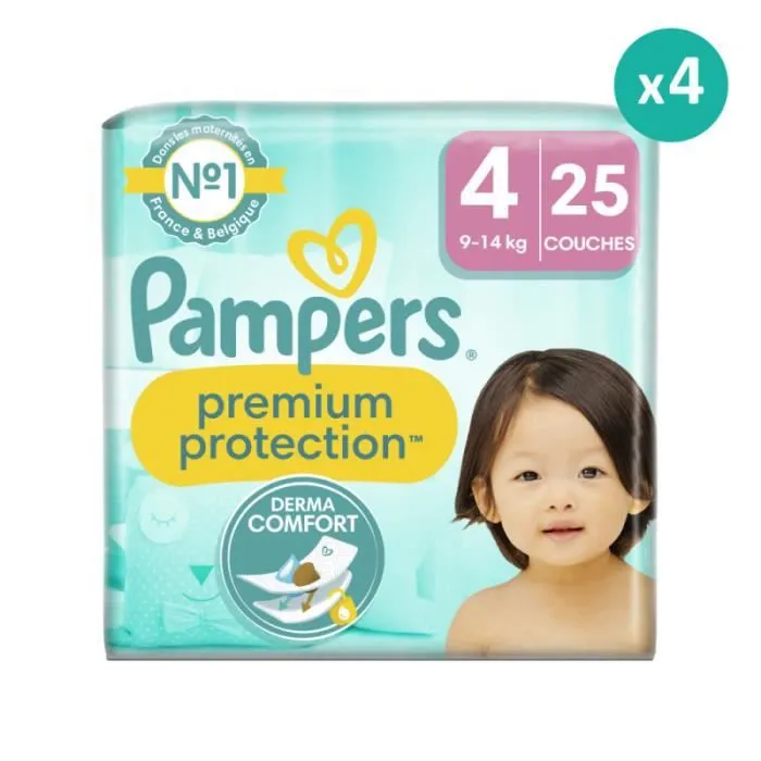 Couches Premium Protection Taille 4 - Pampers - 4x25 - Blanc - Mixte - Paquet-0