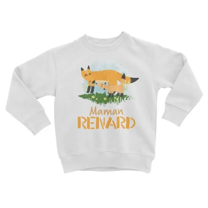 Sweatshirt Enfant Maman Renard et son Bébé Renard Dessin Illustration-0