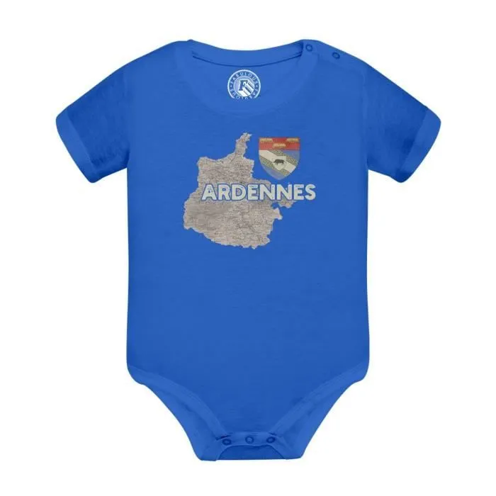 Body Bébé Manche Courte Bleu Ardennes 08 Département Carte Ancienne Grand Est-0