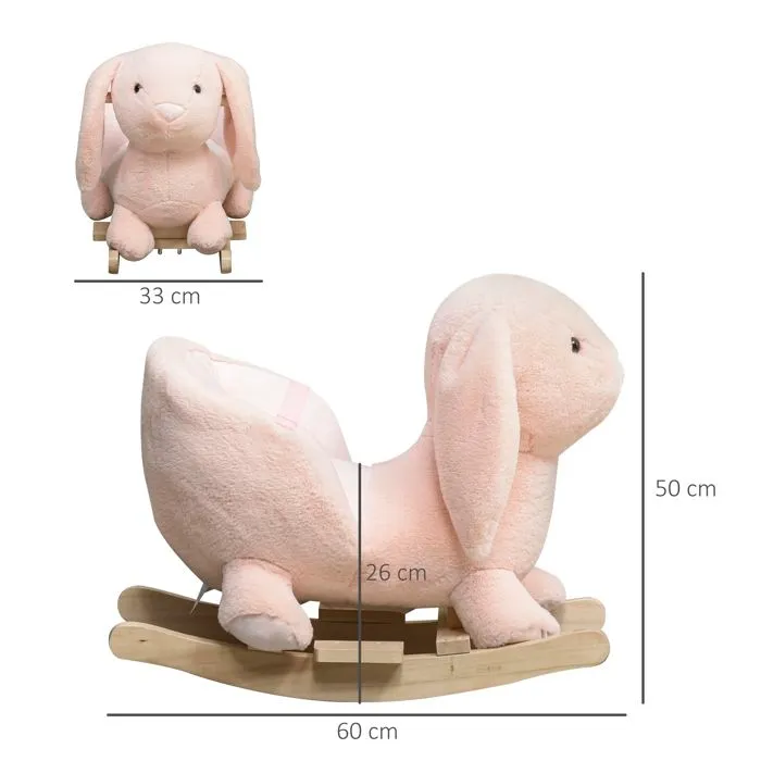 Cheval à bascule - HOMCOM - lapin fauteuil intégré - ceinture de sécurité - fonction sonore clapissement - rose-3