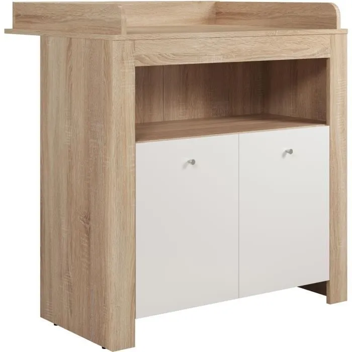 Chambre bébé duo PIA - Lit 70x140 cm + Commode à langer 2 portes - Décor chêne sonoma et blanc mat - TRENDTEAM-5