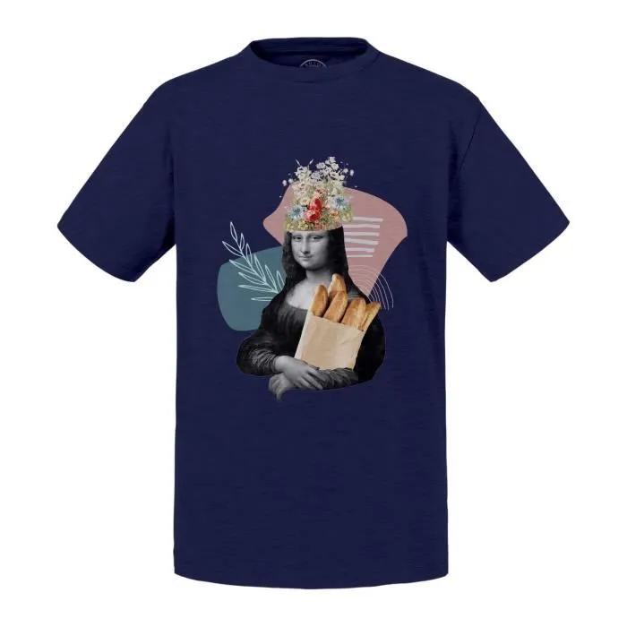 T-shirt Enfant Bleu La Joconde Boulangerie Parodie Collage Art Surréalisme France-0