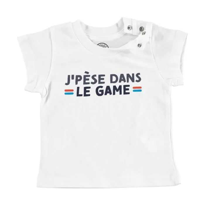 T-shirt Bébé Manche Courte Blanc J'pèse dans le Game Humour Rap Jeux-Vidéo-0