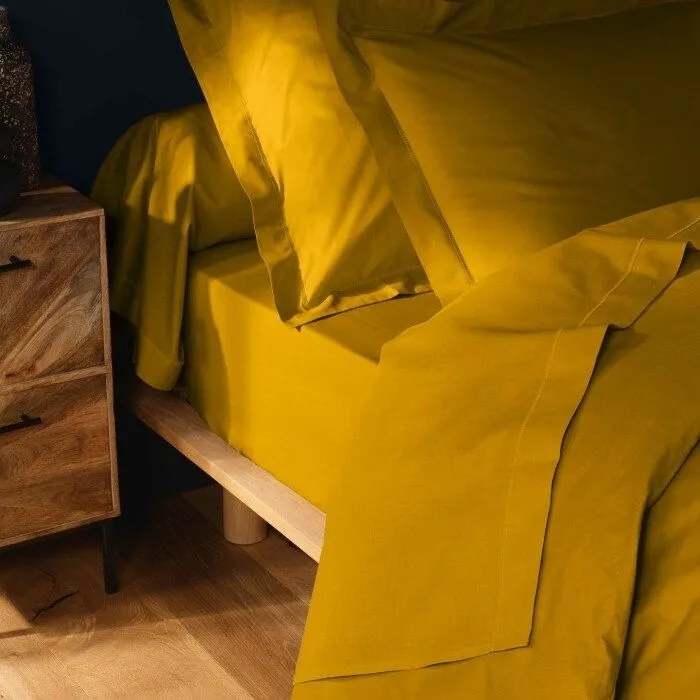 Drap housse 140x190 cm - Bonnet 30 cm - 100% coton - Jaune-2