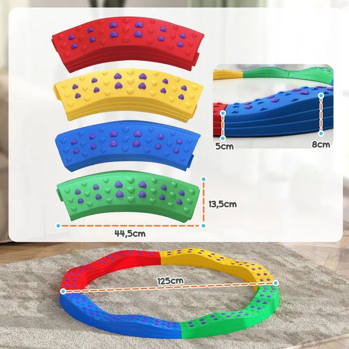 Poutre d'équilibre pour enfants 3-8 ans AIYAPLAY 8 pierres de pas ondulées avec surface exturée antidérapante et tapis de fond-3