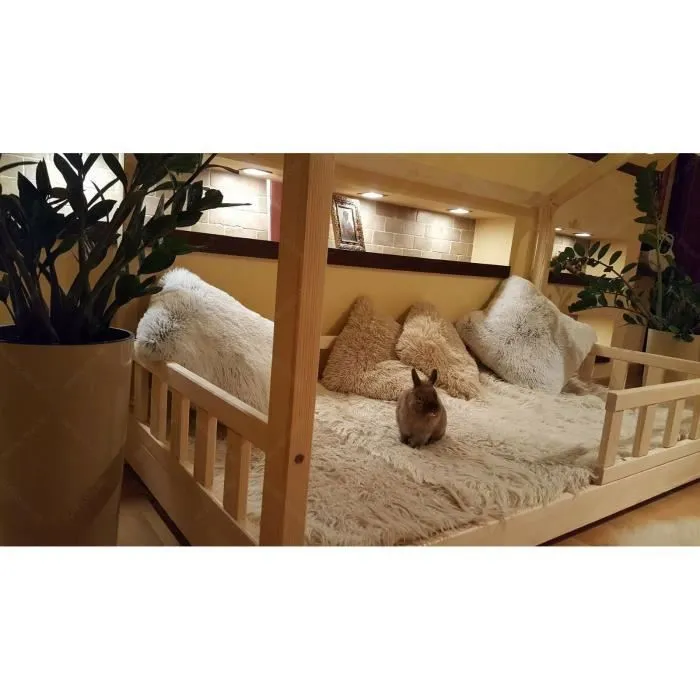 Lit Cabane pour enfants avec barrières - Couleur Bois - 200x160cm - En bois-1