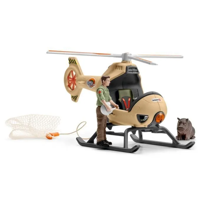 Hélicoptère pour sauvetage d’animaux, Coffret 8 Pièces avec Figurines Lion et Hippopotame - Jouet Durable, Amusant et Pédagogique-3