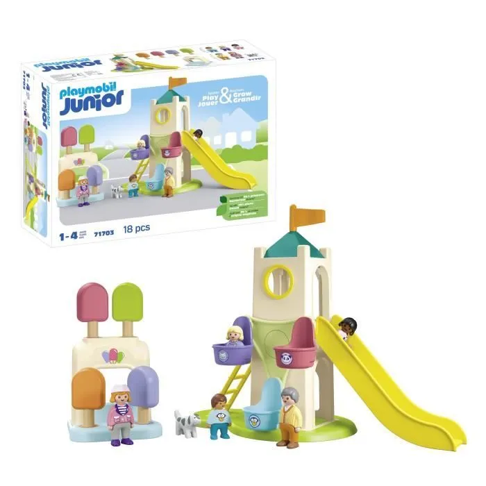 PLAYMOBIL Junior 71703 Aire de jeux avec toboggan géant Comprend cinq personnages, un toboggan et des accessoires - Dès 1 an-6