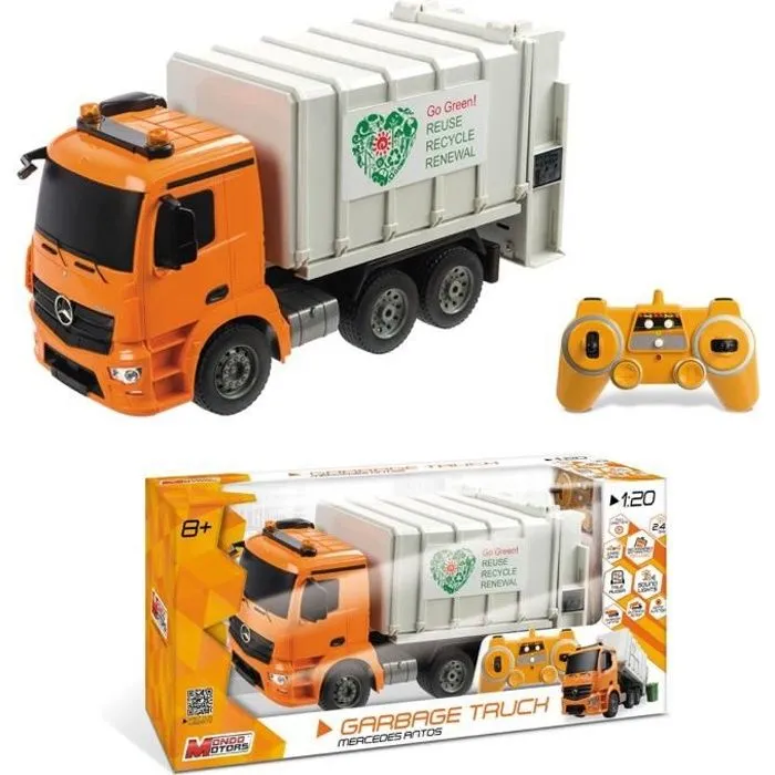 Véhicule radiocommandé Mercedes Arocs Camion poubelle 1/20ème avec sons et lumières-0