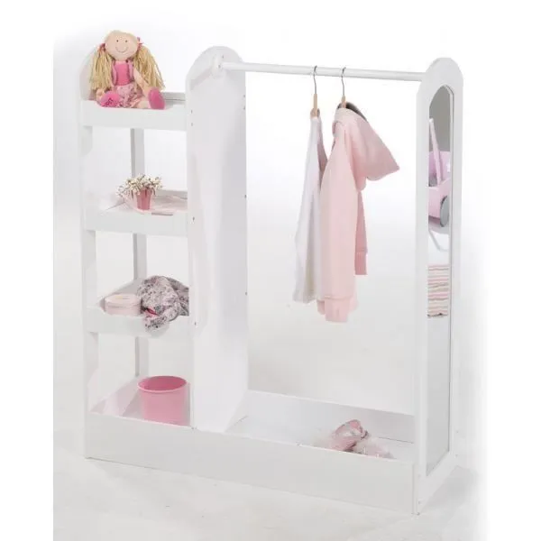Porte Manteau Bébé avec Penderie - Étagères et Miroir - Bois Blanc laqué - ROBA-1