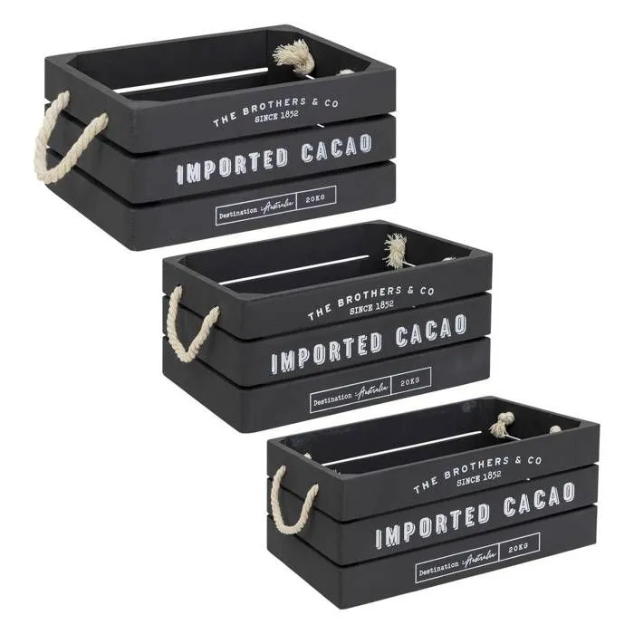 Lot de 3 cagettes bois "Denys" L23 29 35cm gris - Atmosphera createur d'interieur - Gris-0