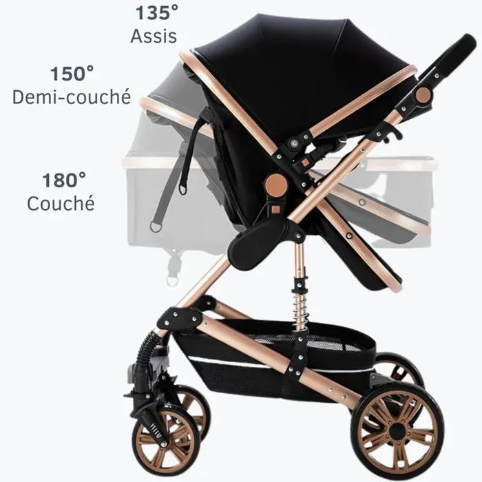 Poussette 3 en 1 Bébé Combinée Siège-Auto Nacelle Réversible Réglable Haute Qualité Roues increvables Canne rouge.bazarland30-4