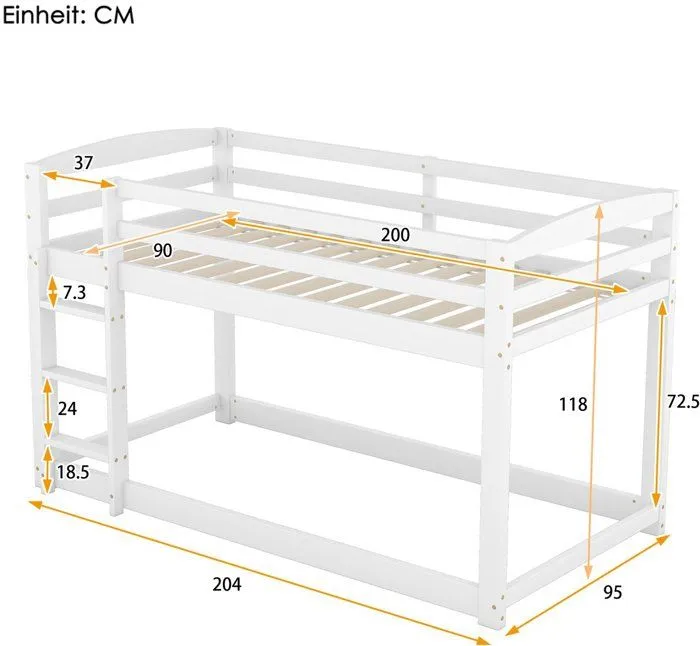 Lit superposés pour enfants et adolescents, Lits pour enfants, Cadre en pin massif, 90x200 cm, Blanc, Sans matelas-2