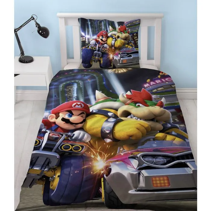 Mario Kart, Parure de Lit Enfant Imprimée Réversible, Modèle Mario vs Bowser, Housse de Couette 140x200 cm, Taie d’Oreiller 63x63 cm-0