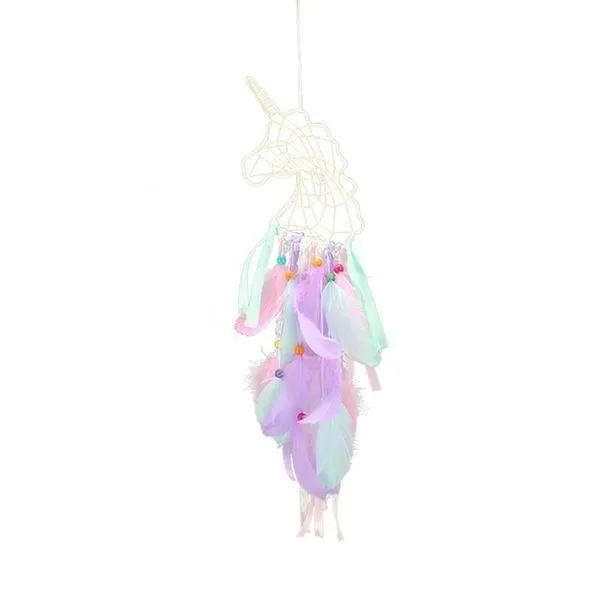 Attrape-Rêve - Licorne - LED - Plumes colorées - 65 cm - Capteur de rêves-0