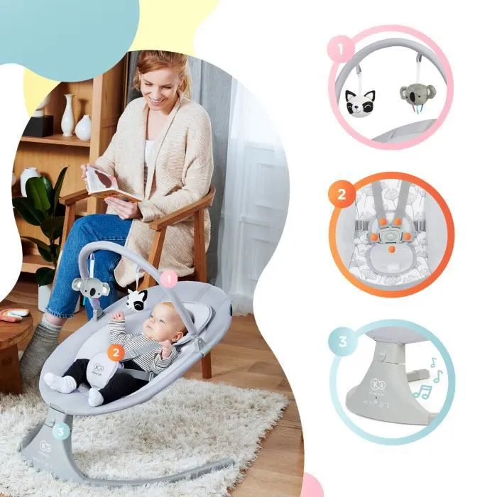 Transat-balancelle électrique Kinderkraft LULI - De la naissance à 6 mois - 5 Modes de Vibration - Gris-1