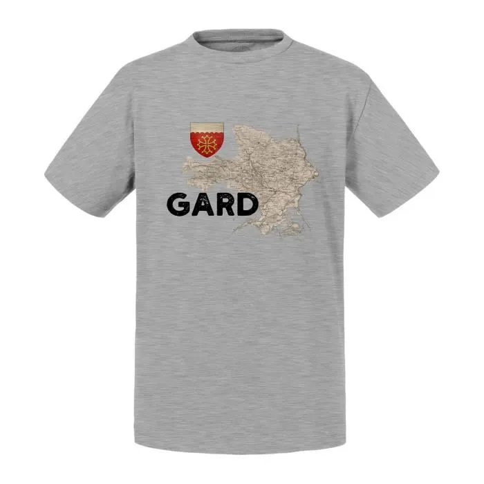 T-shirt Enfant Gris Gard 30 Département Nimes Carte Ancienne Occitanie-0