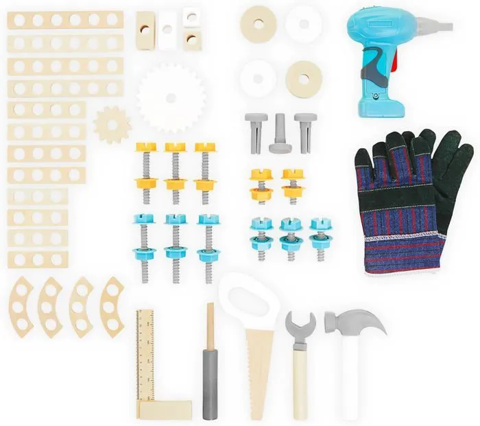 Etabli Enfant en Bois- Mamabrum- Grand atelier bois avec outils XXL - 74 éléments- Kit DIY- table de travail, perceuse, tournevis-5