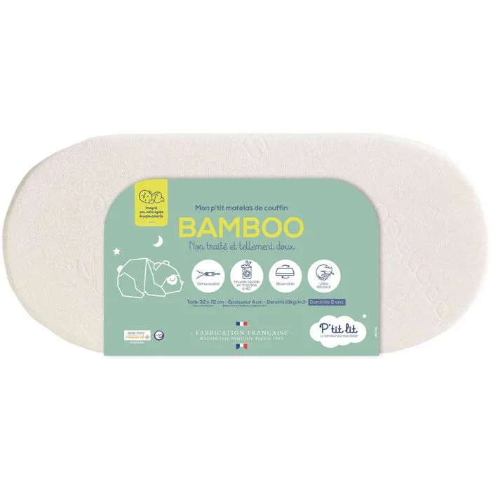 Matelas de couffin sans traitement déhoussable et réversible 32x72cm - Blanc - Fabriqué en France - P'tit Lit-0