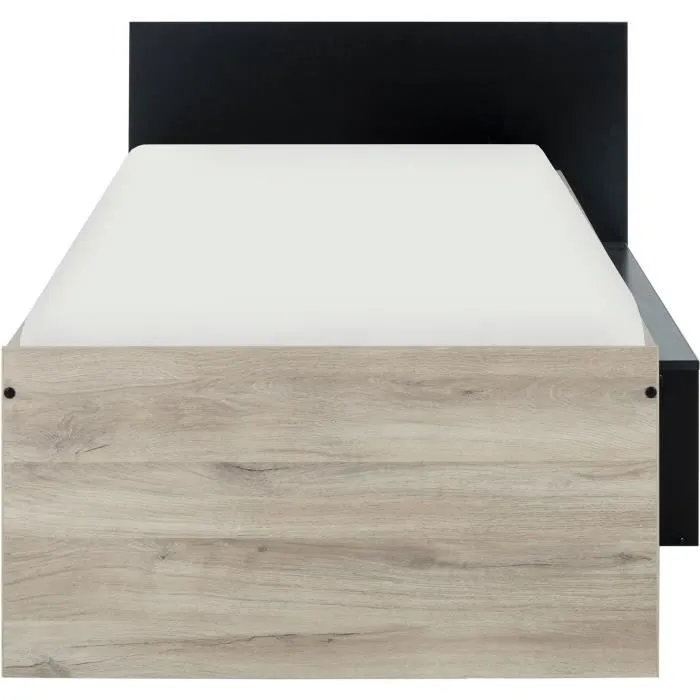 GAMI Erquy Lit enfant avec rangement - Décor Chêne Kronberg clair et Noir - 90 x 200 cm-4