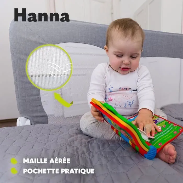 Barrière de lit bébé Hanna - LIONELO - Gris - Pliable - Protection anti-chute - 150x66cm - Gris-1