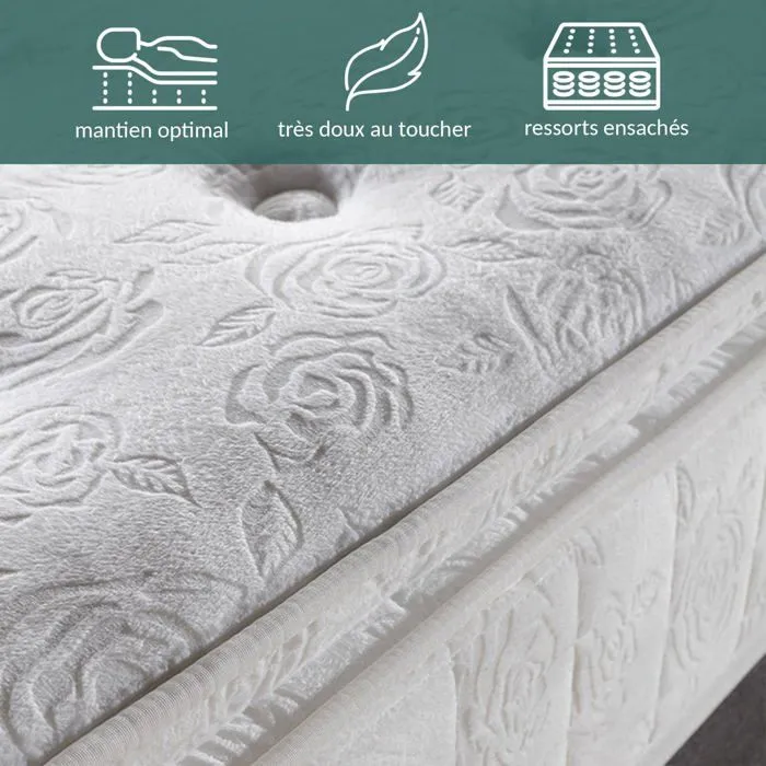 Matelas Perle 140 x 190 - Épaisseur 26 cm - Mémoire de Forme & Ressorts Ensachés - Surmatelas Intégré - Confort Haut de Gamme-3