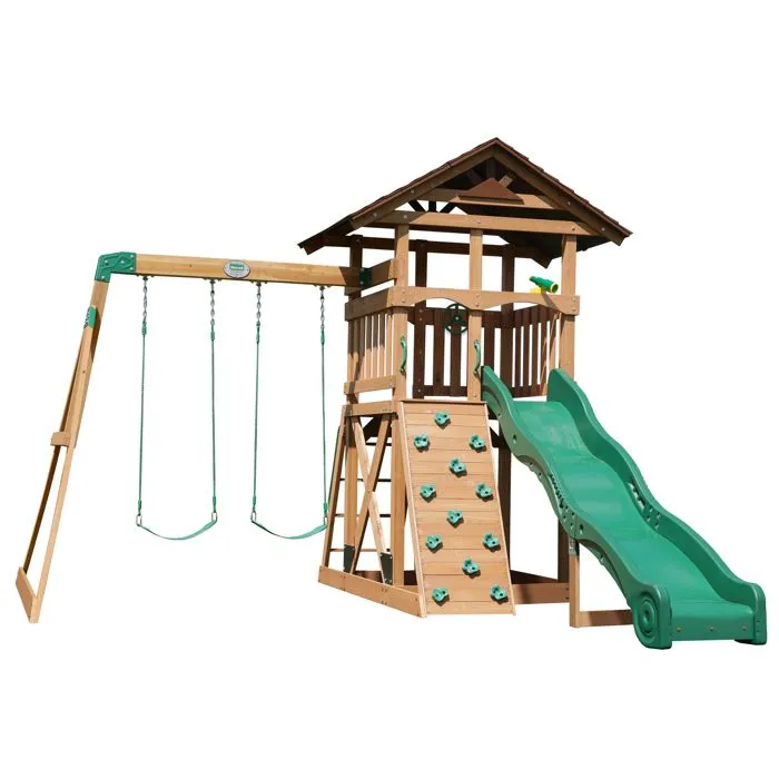 Aire de jeux - Backyard Discovery - Lightning Ridge - Bois massif - Double balançoire - Toboggan 305 cm-0