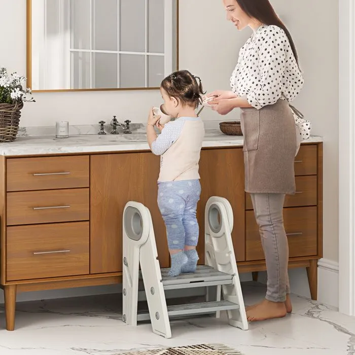 Marche pied pour enfant - AIYAPLAY - ajustable de 3 à 2 marches - pliable - avec poignées, surface antidérapante - gris-1